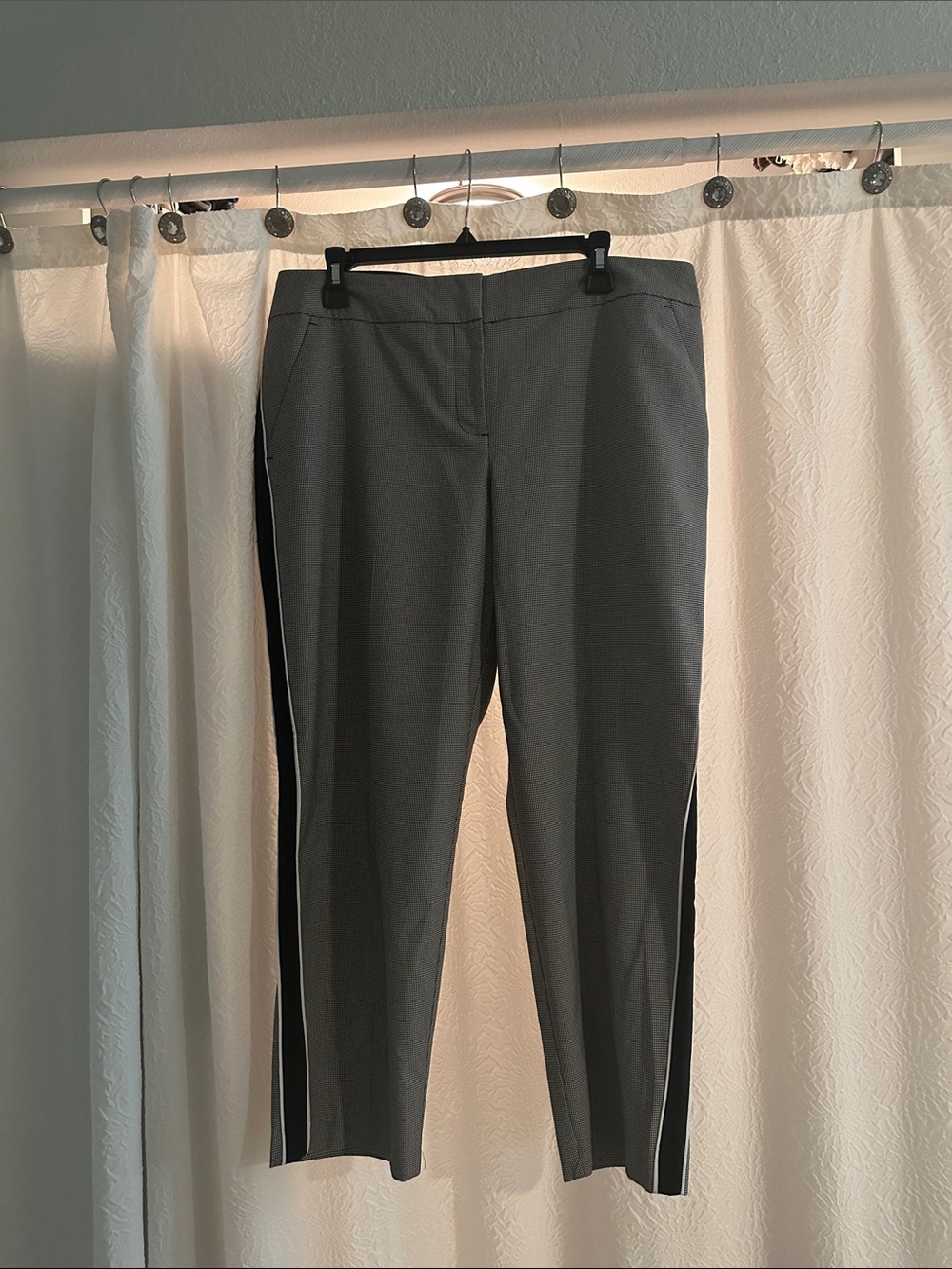 Black and White Women's Houndstooth Trousers with Side Stripe